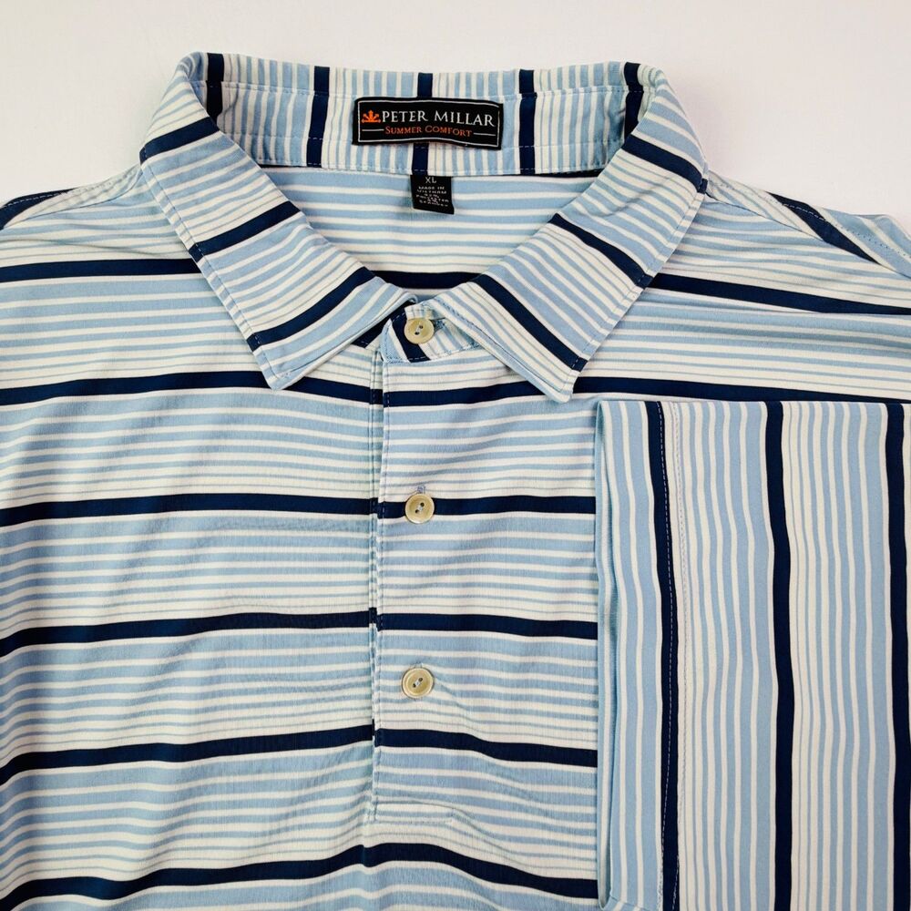 Peter Millar Polo Mens XL Blue Striped Golf Shirt Summer Comfort